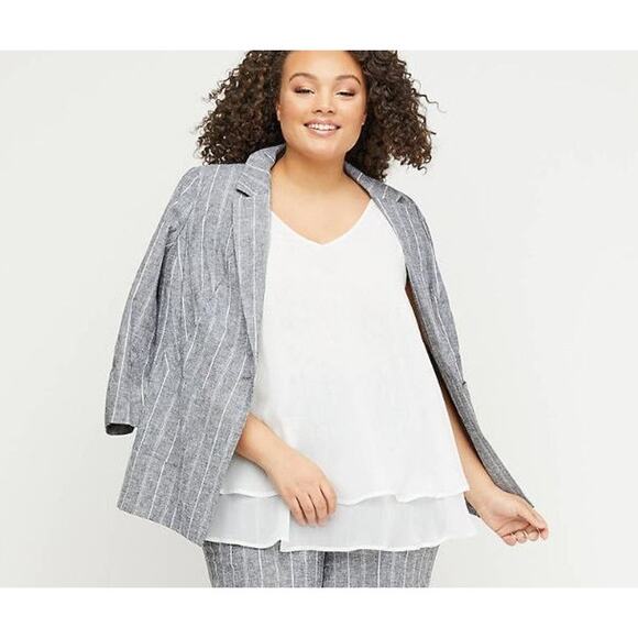 NWT Lane Bryant Women's Linen Striped‎ Office Career Blazer Jacket Size 20 Gray - Picture 1 of 6
